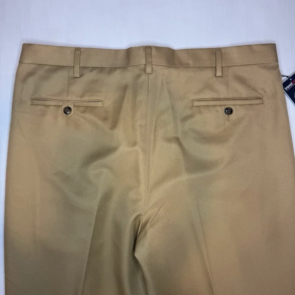 NWT Roundtree & Yorke Pants Travel Smart Mens Tall 38x36 Dress Tan Pleated - Picture 6 of 12